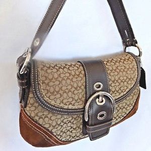 COACH Soho Mini Canvas Handbag Suede Purse Brown